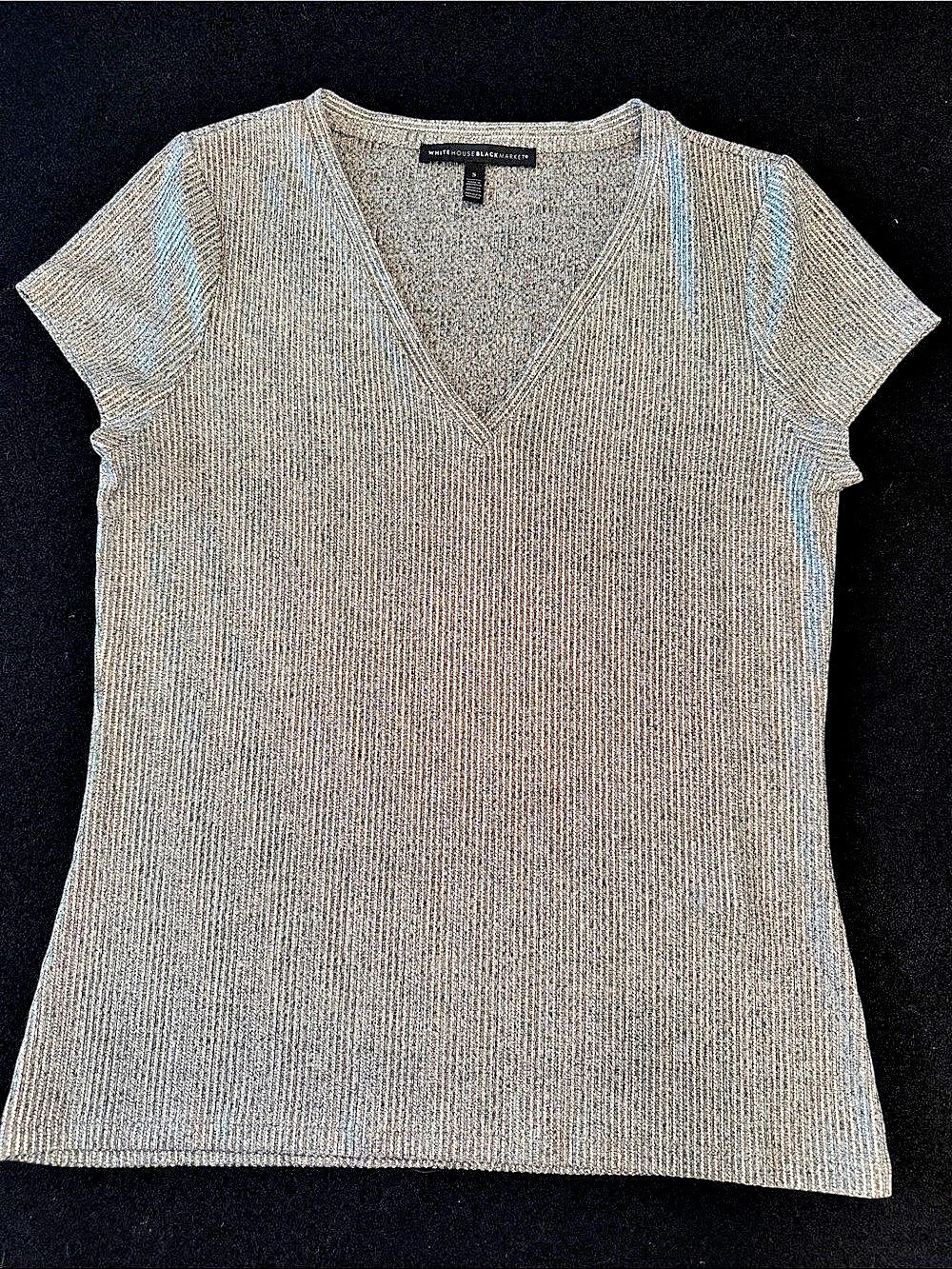White House Black Market Metallic Stitch Short Sleeve Pullover Gray Small